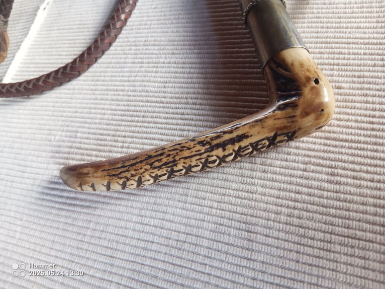 Vintage Antik Viktorianisch Edwardianisch Bambus und Leder Reiten Jagd Horn Griff