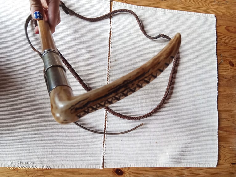 Vintage Antik Viktorianisch Edwardianisch Bambus und Leder Reiten Jagd Horn Griff