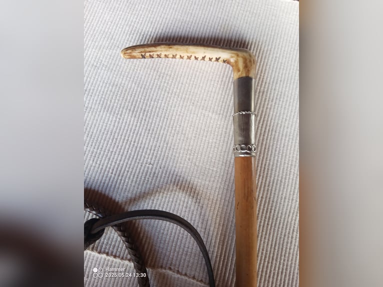 Vintage Antik Viktorianisch Edwardianisch Bambus und Leder Reiten Jagd Horn Griff