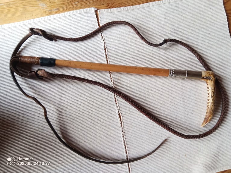 Vintage Antik Viktorianisch Edwardianisch Bambus und Leder Reiten Jagd Horn Griff