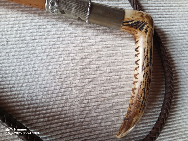 Vintage Antik Viktorianisch Edwardianisch Bambus und Leder Reiten Jagd Horn Griff