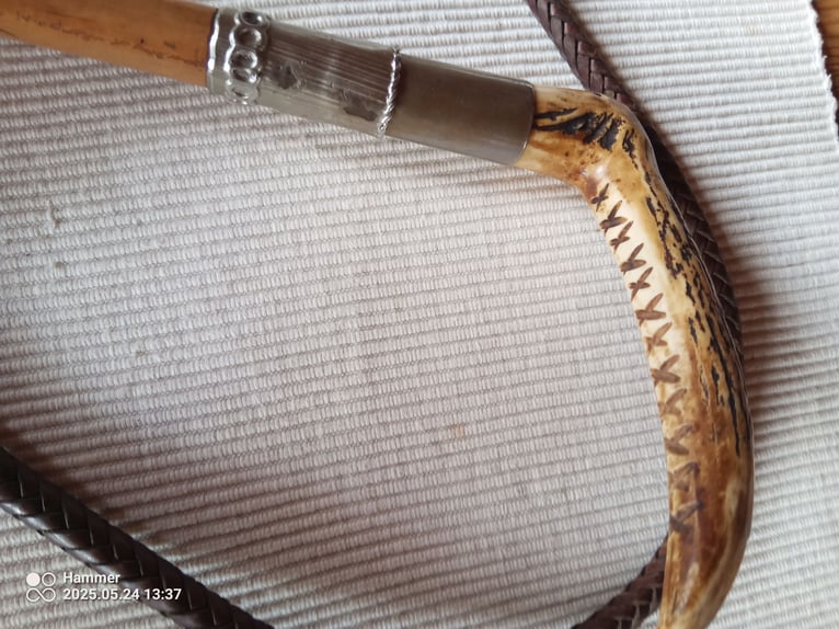 Vintage Antik Viktorianisch Edwardianisch Bambus und Leder Reiten Jagd Horn Griff