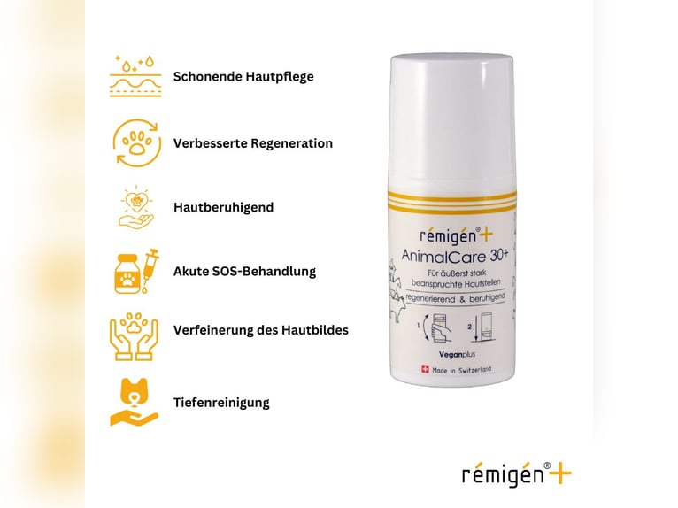 remigen+ AnimalCare 30+ | Lotion | Schweizer Hautpflege für Pferde | Wunden | Narben | Verletzungen