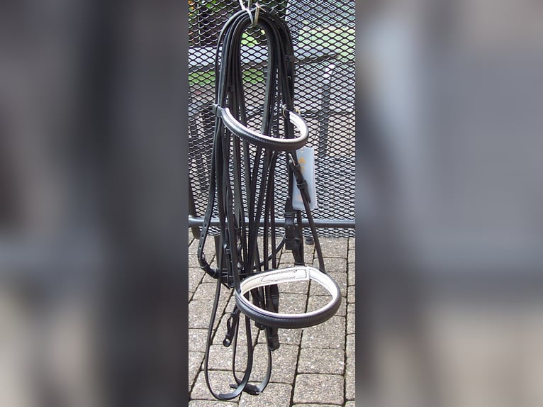 Döbert Kandare „Classic“, rundgenäht, mit Zaumhaken  Gr. WB  Neu, unbenutzt  Schwarz, weiß unterlegt