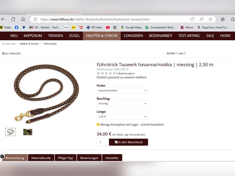 NEUmit Etikett-traumhaftes Set- Hillbury Lederhalfter Modena+ Seil Segeltau gratis