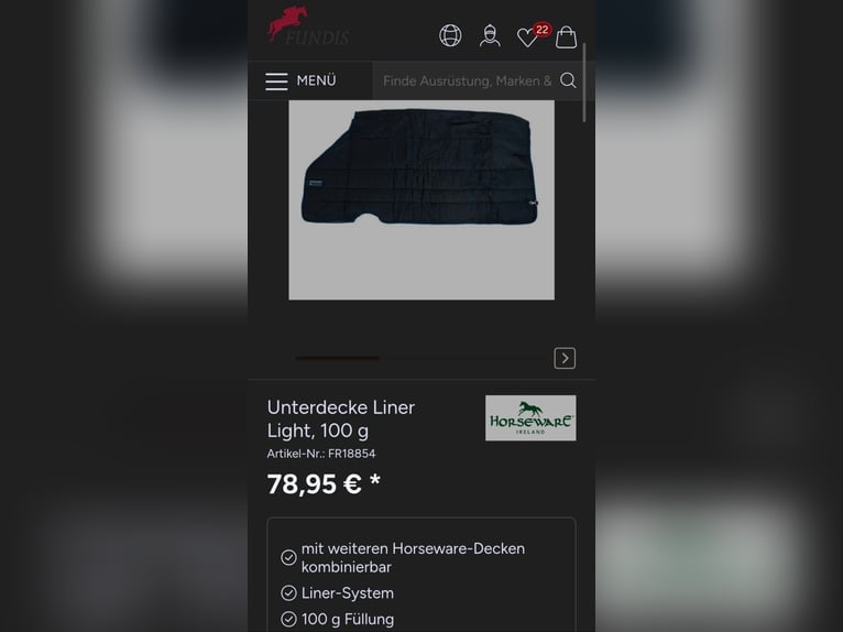 Neu Horseware Liner 100g 145cm