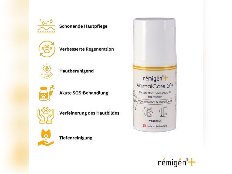 remigen+ AnimalCare 20+ | Lotion | Schweizer Hautpflege für Pferde | Wunden | Narben | Verletzungen