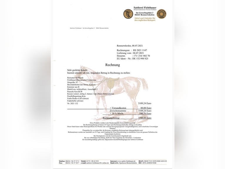 Dressursattel Fichtbauer Tentazione 18 Zoll schwarz