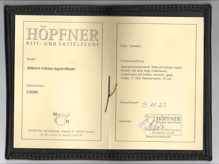 Dressursattel HÖPFNER : Ahlerich Edit. Ingrid Klimke : 17 Zoll / 33 KW (neuwertig)