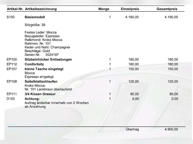 Philimar Dressursattel 18er Sitz Dunkelbraun
