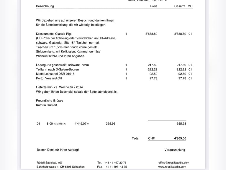 Röösli Dressur Sattel 18 Zoll
