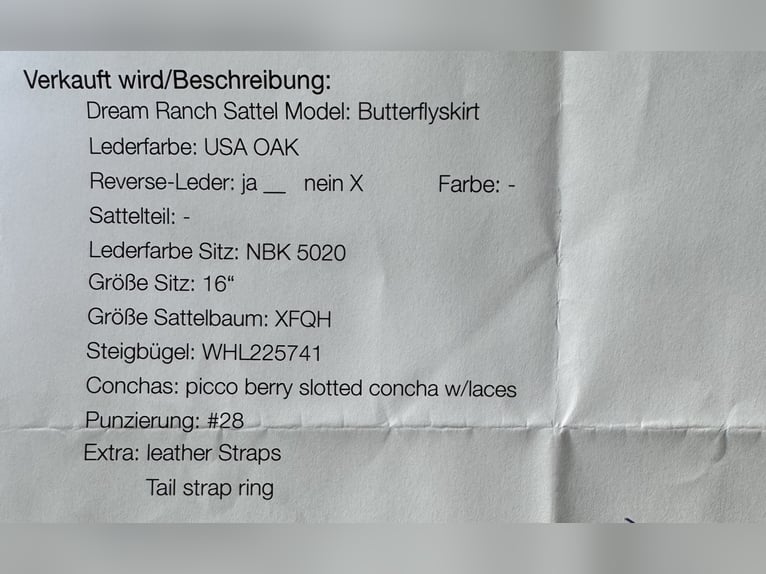 Schicker Wade Tech Sattel „16“ Butterfly Skirt zu verkaufen