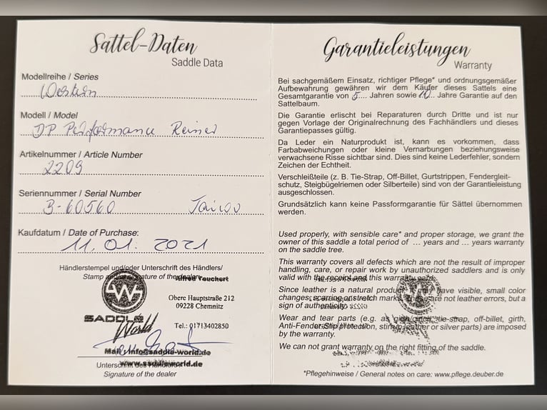 Westernsattel Deuber Reining 