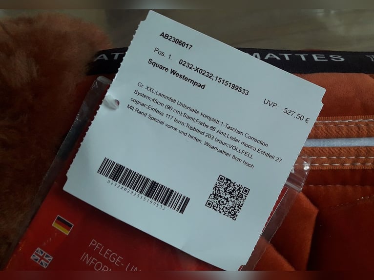 Neu Mattes 33" = 85cm Westernpad zimt Lammfell cognac zum Wanderreiten zimt
