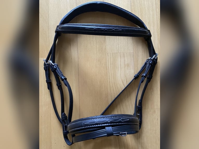 Trense Schwarz/Weiß WB Sehr Weiches Leder + passende Zügel Neu!