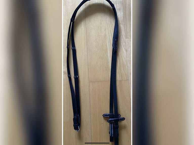 Trense Schwarz/Weiß WB Sehr Weiches Leder + passende Zügel Neu!