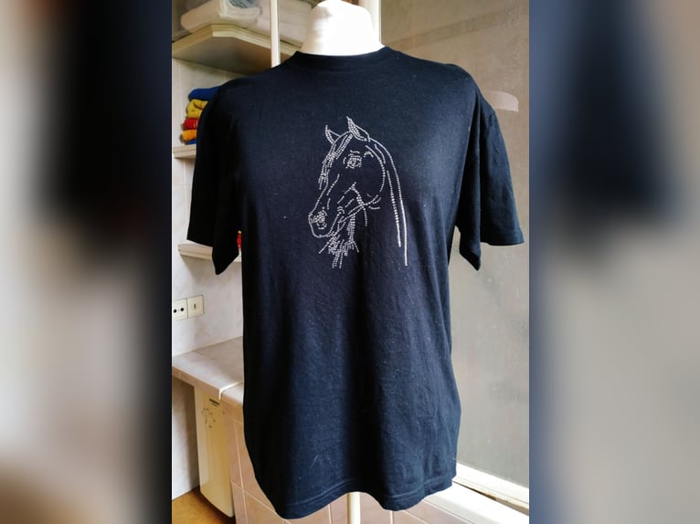 T-Shirt Unikat schwarz Gr. S mit Hotfix Strassmotiv Pferd