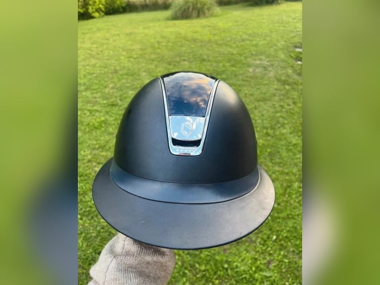 Reithelm Samshield 1.0 Premium, Navy/Blau, Leder-Top, Chrome Größe M