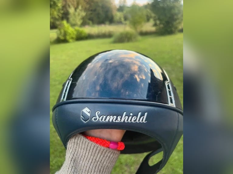 Reithelm Samshield 1.0 Premium, Navy/Blau, Leder-Top, Chrome Größe M