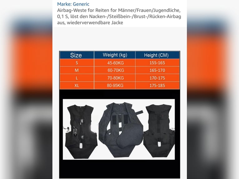 Airbag Weste Größe S neu 