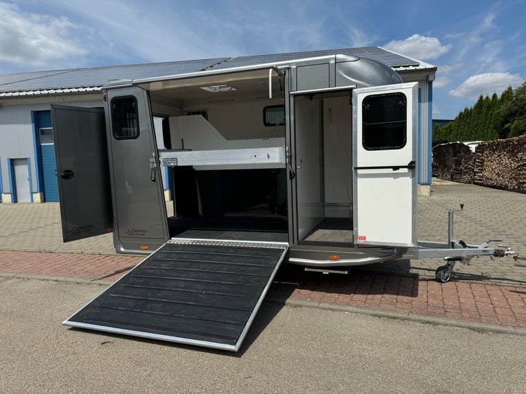 Transporter dla koni DT, przyczepa dla 2 koni, 2,7 t, z szafką na siodła, trailer dla samochodu, tra