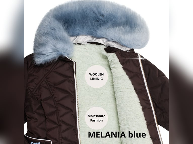 Brown winter quilted jacket MELANIA blue with woolen lining S