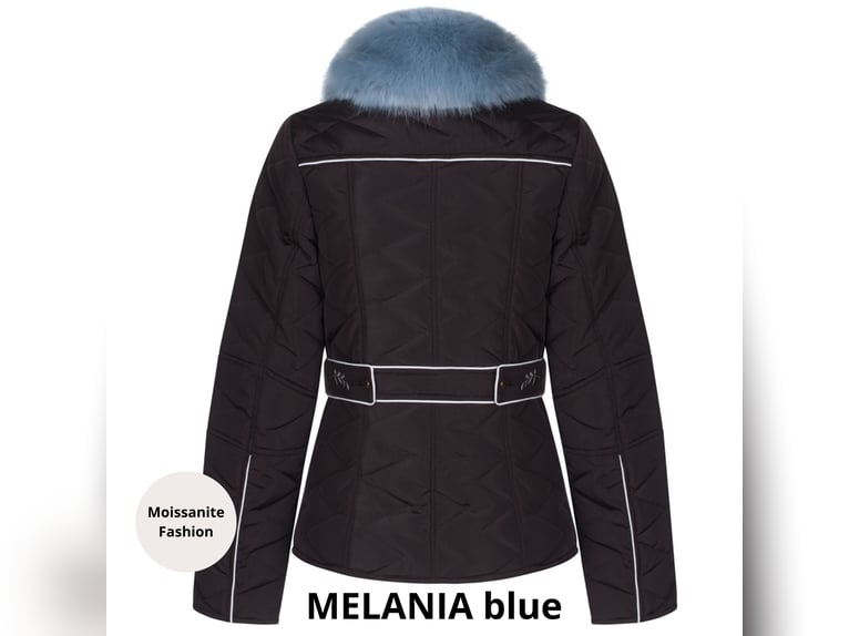 Brown winter quilted jacket MELANIA blue with woolen lining S