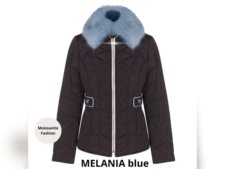 Brown winter quilted jacket MELANIA blue with woolen lining S