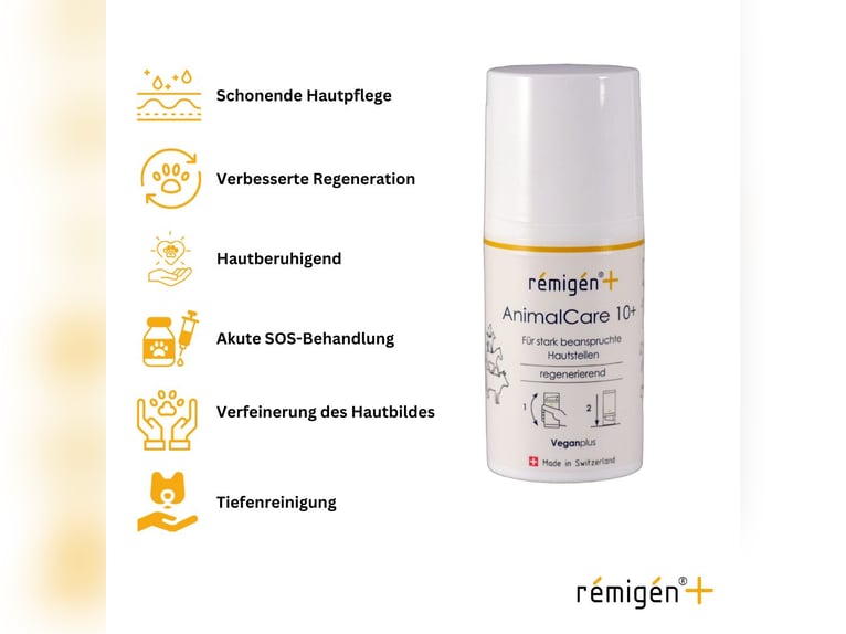 Remigen+ AnimalCare 10+ | Lotion | Szwajcarska pielęgnacja skóry dla koni, psów i kotów | Rany | Bli