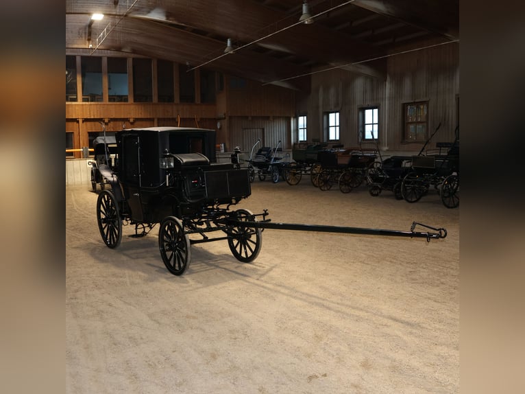 Carrozza Vis-à-Vis completamente restaurata, equipaggio a 4 cavalli, finiture in pelle con bauli