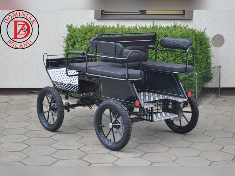 Carrozza pony Wagonette con larghezza delle staffe di 120 cm, comprensiva di doppio traino e redini,