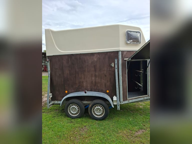 Carrozza 2 posti in legno/polymer con carrello traino per due cavalli • Ampio box per selle western
