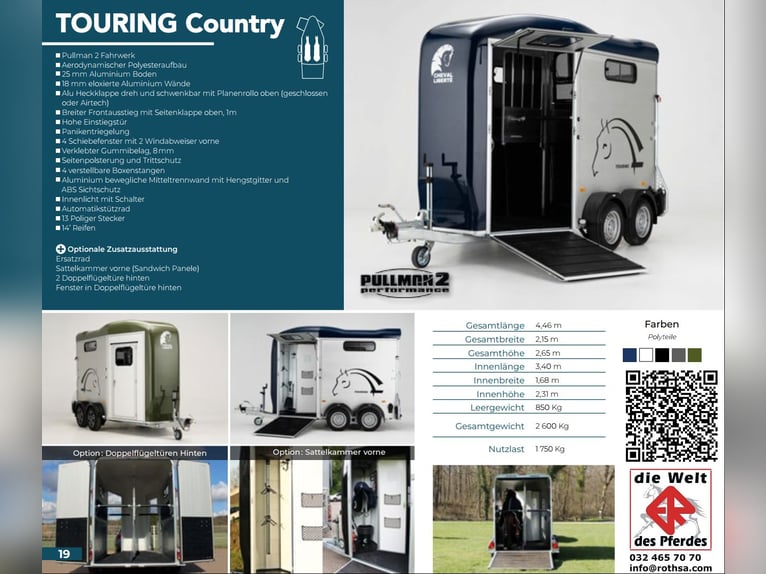 2-paards paardentrailer Touring Country met vooruitgangsuitgang