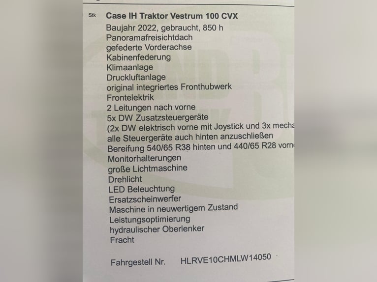 CASE IH VESTRUM 100 CVX, netto prijs