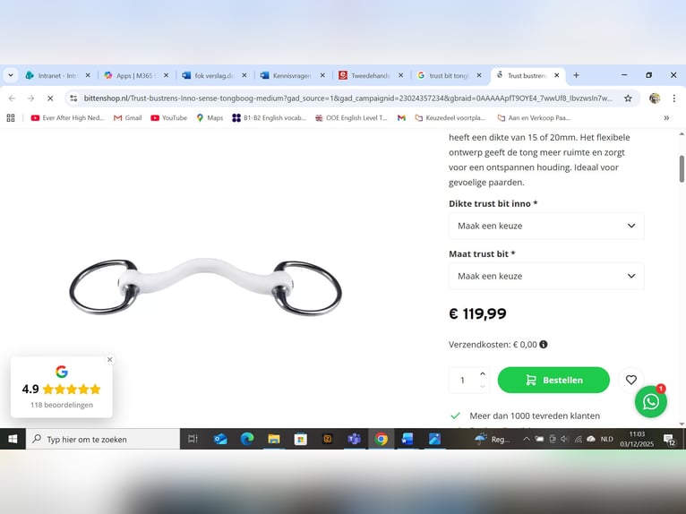 Tongboog bit 13,5 cm