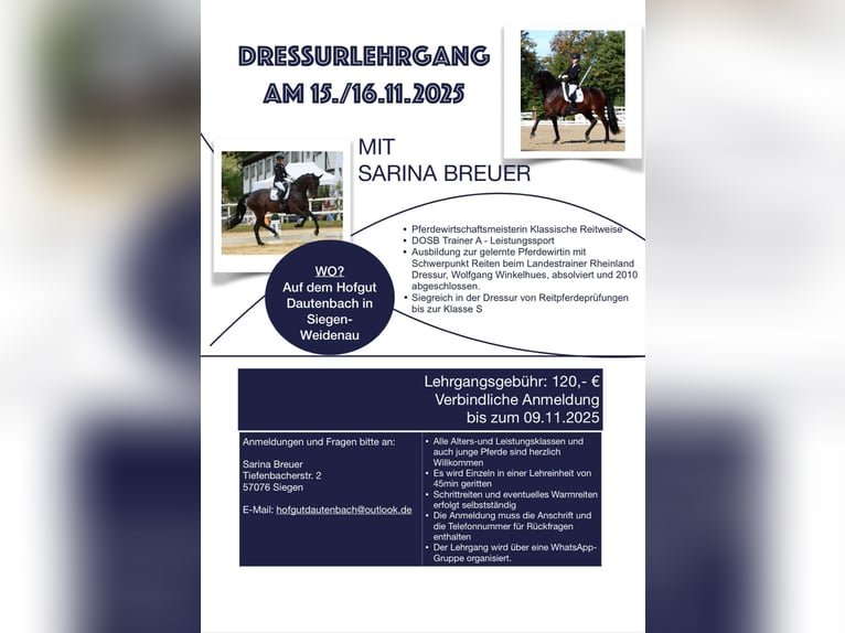 DRESSURLEHRGANG bei Pferdewirtschaftsmeisterin Sarina Breuer DRESSURLEHRGANG bei Pferdewirtschaftsmeisterin Sarina Breuer